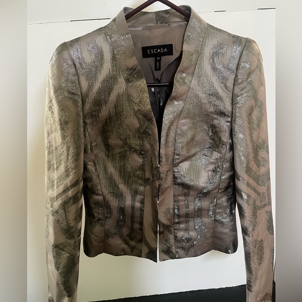ESCADA Designer‎ Steel Color Blazer Jacket Polyester Silk Size 34/ US 4